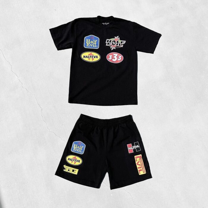 Half Evil Race Sponsor Logo Short And T-shirt Set Black